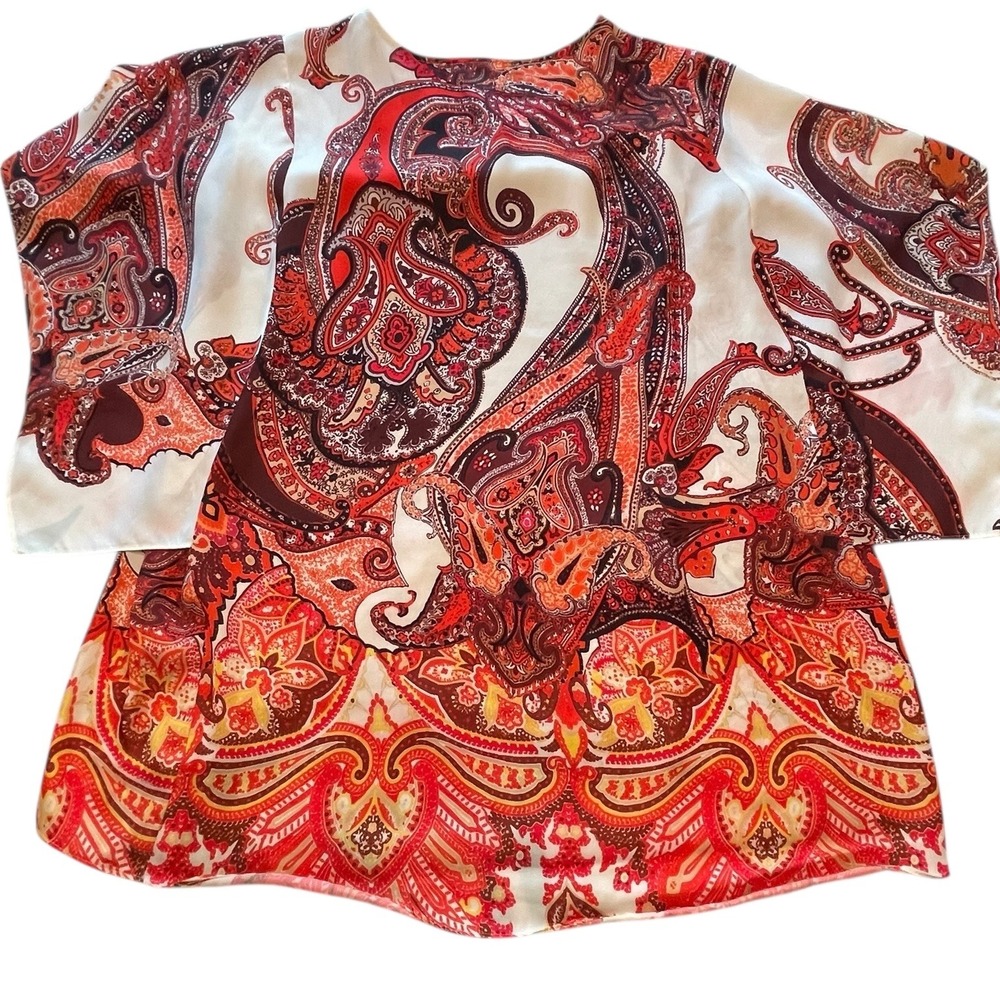 Chicos Multicolor Paisley Print Top Business Casual Bright Womens Large Size 2 - Picture 2 of 7